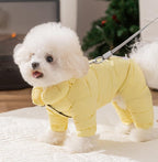 Dog down jacket with fabric label; Warm dog clothes for autumn and winter Four-legged graphene-pulled down jacket Pet clothes for small and medium-sized dogs