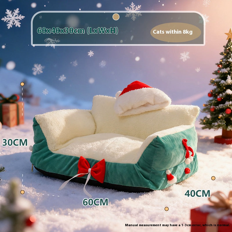 Christmas festive atmosphere cat bed A dog bed that can be disassembled and washed all year round. Thickened cat sofa Winter warm cat bed
