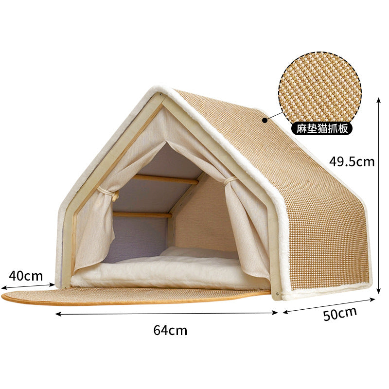 Tent cat scratcher cat bed Four-season Universal Cat Villa Cat House Semi-enclosed cat scratch board, non-shedding sisal cat tent