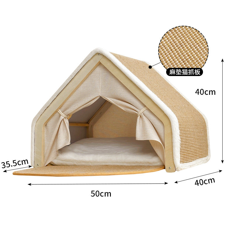 Tent cat scratcher cat bed Four-season Universal Cat Villa Cat House Semi-enclosed cat scratch board, non-shedding sisal cat tent