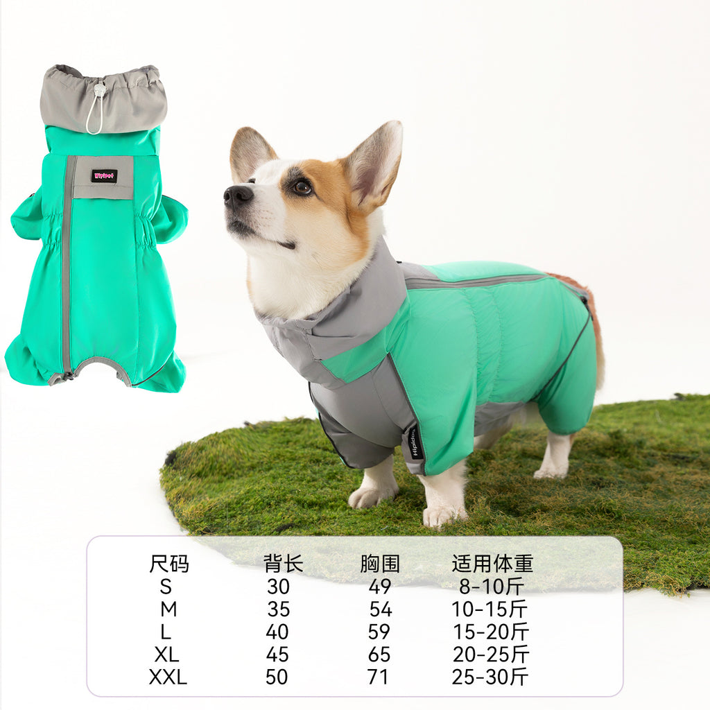 Winter dog clothes; Three-proof Corgi windbreaker with fleece. Waterproof pet clothing for medium-sized dogs going out in autumn and winter