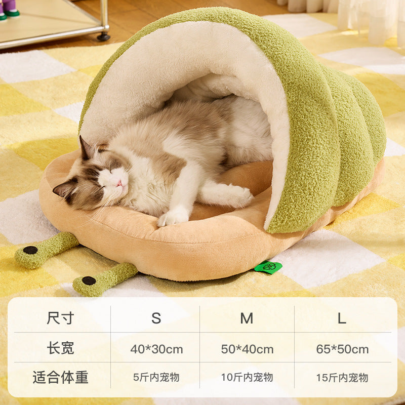 Snail-shaped cloud-shaped velvet slipper nest; Semi-closed nest; A warm pet bed for cats and dogs in autumn and winter