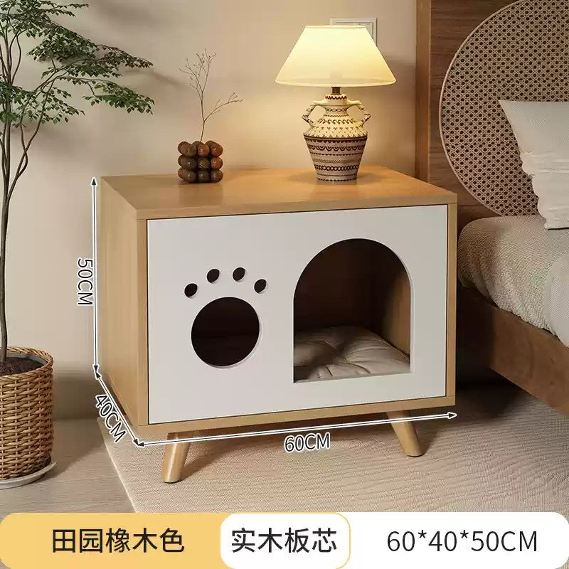 Solid wood cat bed bedside table; Simple and compact; Multi-functional cat shelter with bedside cabinet The storage cabinet is specially for cats