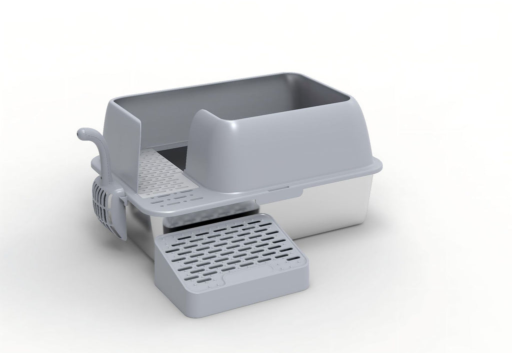 Stainless Steel Cat Litter Box Splash-Proof Large Semi-Enclosed Cat Toilet Pet Cleaning Supplies Open Cat Litter Tray