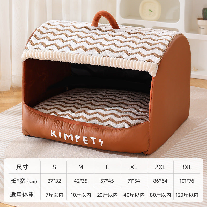Drawer-style dog kennel Add velvet in winter for warmth. Semi-enclosed large-space cat bed; Textured leather dog bed; Suitable for all seasons