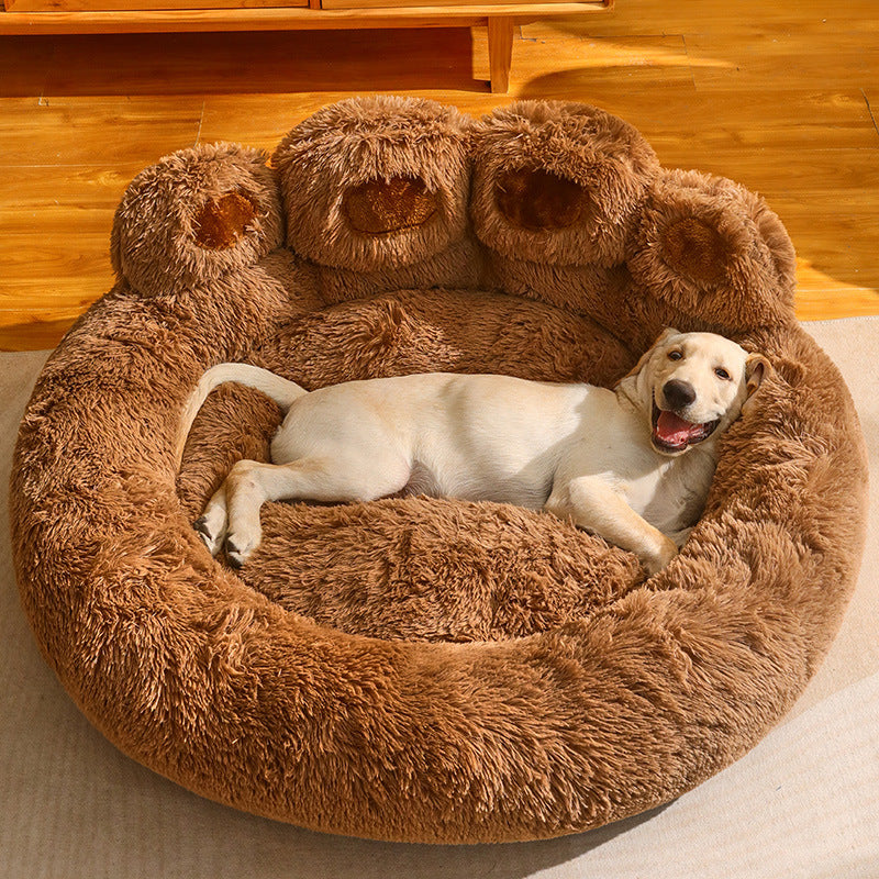 Bear palm-shaped pet bed; A warm dog bed for medium and large-sized dogs in winter. Fleece sofa sleeping pad All-season pet supplies