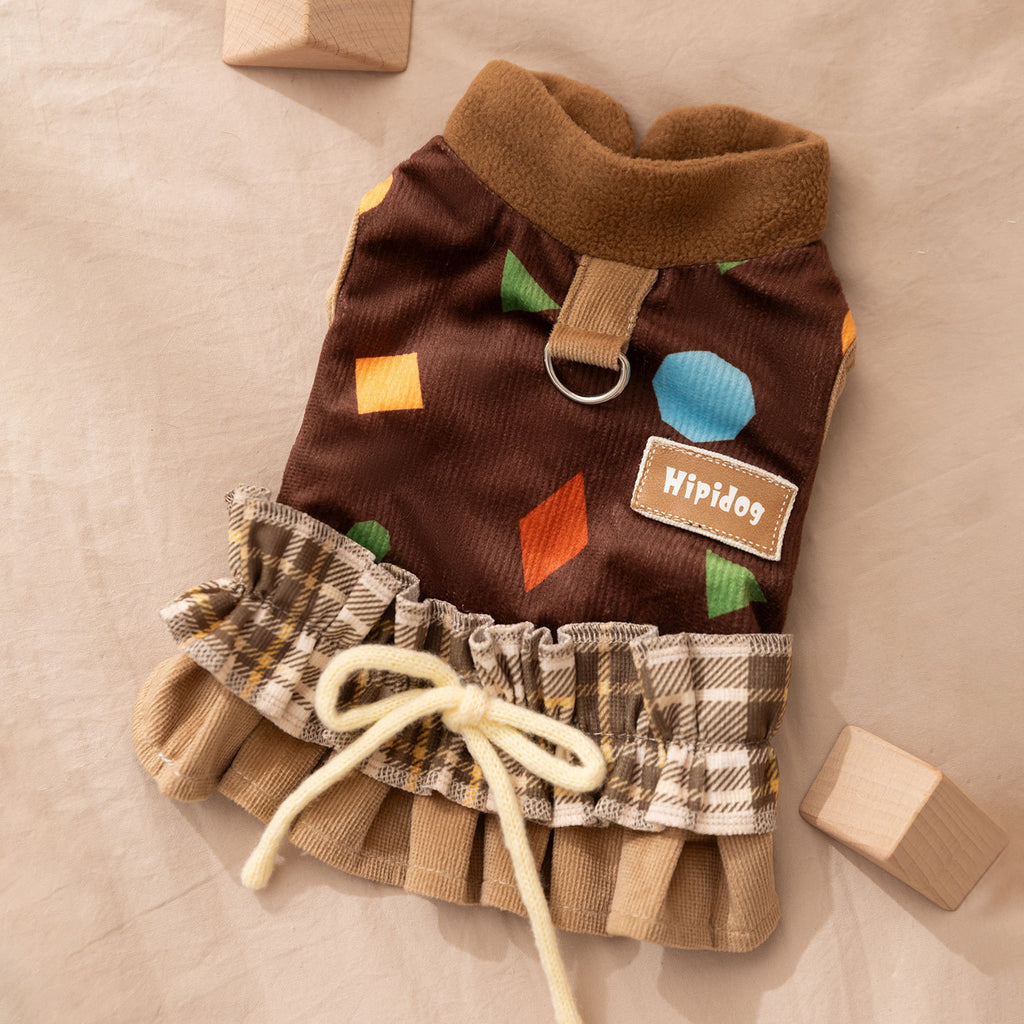 Warm corduroy princess-style cotton-padded jackets and skirts for small and medium-sized dogs in autumn and winter； Cat teddy pet dog clothes