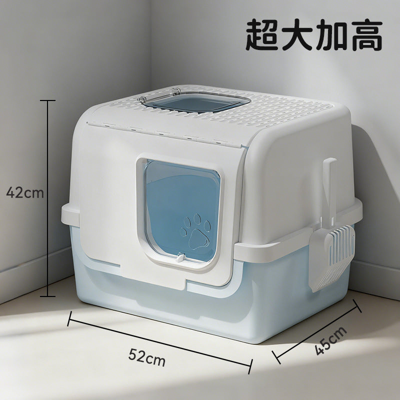 Large-sized, wide-opening closed cat litter box; Anti-splash and odor-proof cat toilet; Push out the cat litter box