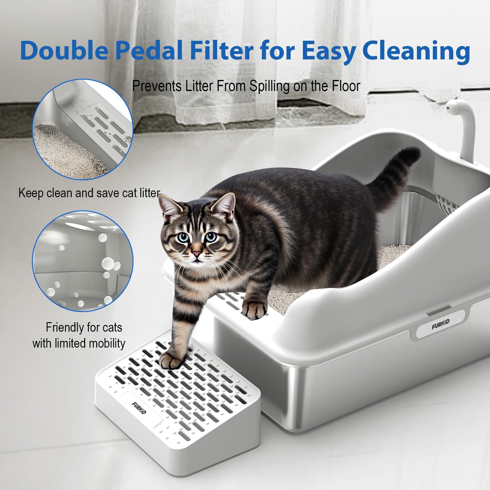 Stainless Steel Cat Litter Box Splash-Proof Large Semi-Enclosed Cat Toilet Pet Cleaning Supplies Open Cat Litter Tray
