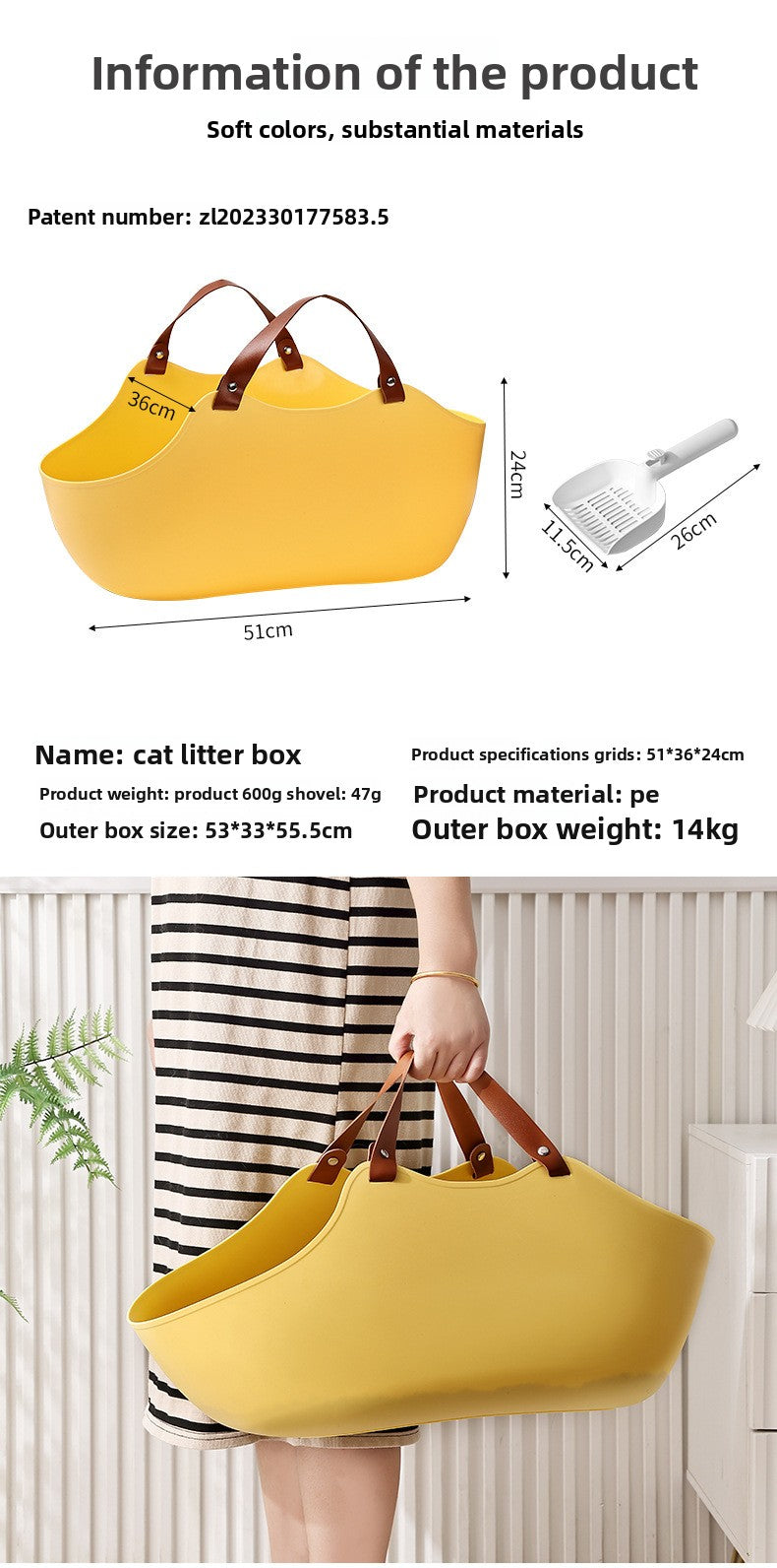 Portable Cat Litter Box Basket Large Car-mounted Cat Litter Box Foldable Portable Cat Toilet Outdoor Carry Splash-proof