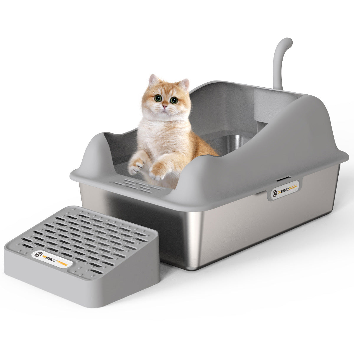 Stainless Steel Cat Litter Box Splash-Proof Large Semi-Enclosed Cat Toilet Pet Cleaning Supplies Open Cat Litter Tray