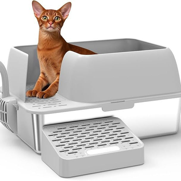 Stainless Steel Cat Litter Box Splash-Proof Large Semi-Enclosed Cat Toilet Pet Cleaning Supplies Open Cat Litter Tray