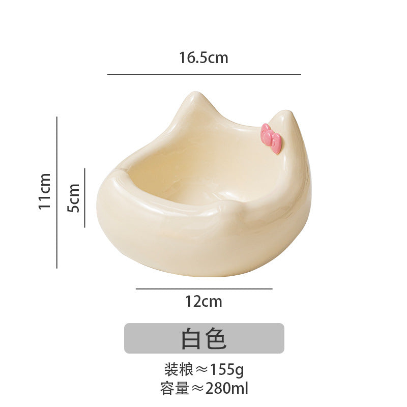Ceramic pet feeding bowl; It can hold pet food and water. Ceramic products are heavy and not easy to be knocked over. A pet food bowl with a raised neck guard at the bottom