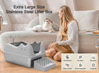 Stainless Steel Cat Litter Box Splash-Proof Large Semi-Enclosed Cat Toilet Pet Cleaning Supplies Open Cat Litter Tray