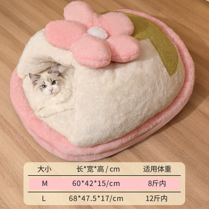 Cloud Flower Cat Bed: Keep the cat bed warm in winter; Semi-enclosed cat sleeping slipper bed; Winter cat bed; All-season dog kennel